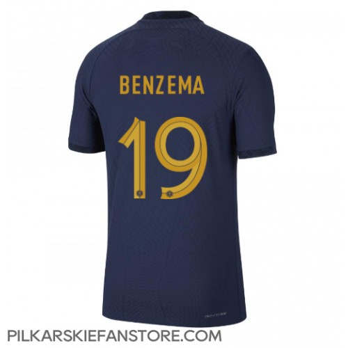 Tanie Strój piłkarski Francja Karim Benzema #19 Koszulka Podstawowej MŚ 2022 Krótkie Rękawy